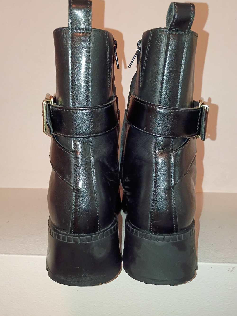 Crown Vintage Black Leather Ankle Boot with Gold Buckle - Picture 2 of 13